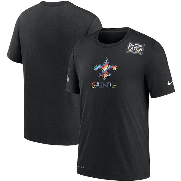 Men's New Orleans Saints 2020 Black Sideline Crucial Catch Performance NFL T-Shirt